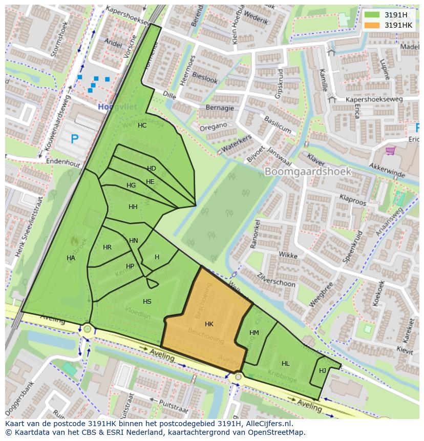 Afbeelding van het postcodegebied 3191 HK op de kaart.