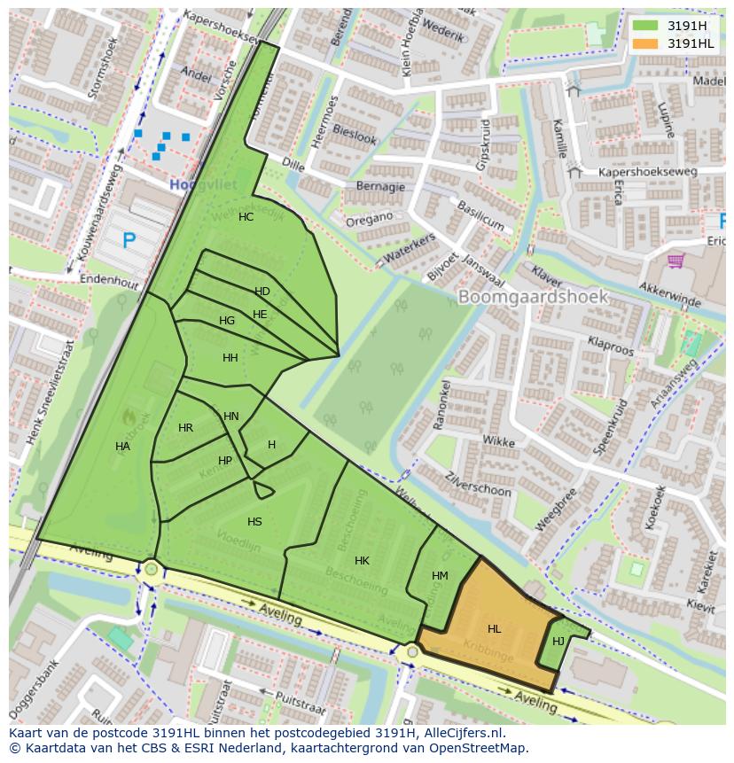Afbeelding van het postcodegebied 3191 HL op de kaart.