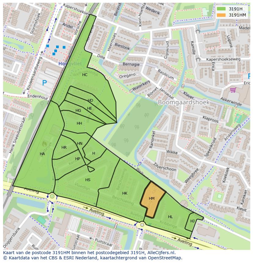 Afbeelding van het postcodegebied 3191 HM op de kaart.