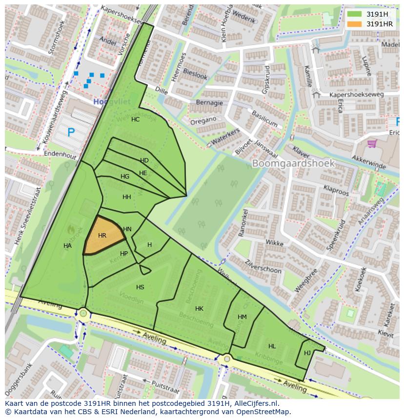 Afbeelding van het postcodegebied 3191 HR op de kaart.