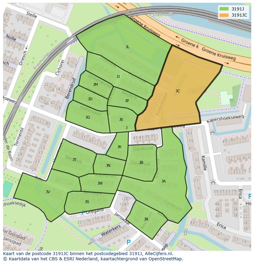 Afbeelding van het postcodegebied 3191 JC op de kaart.
