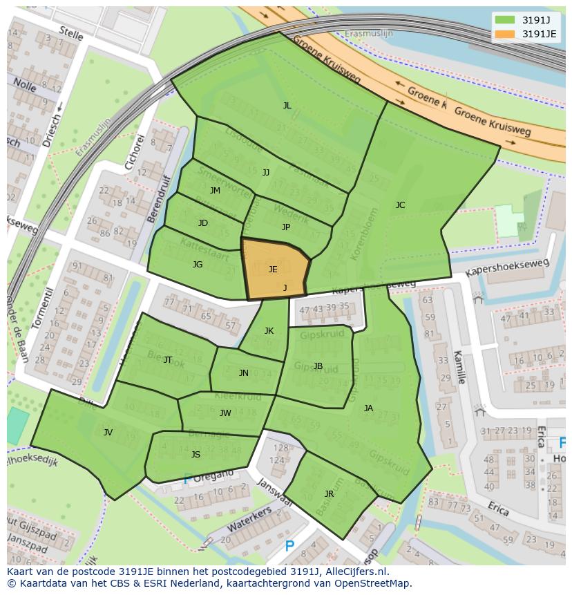 Afbeelding van het postcodegebied 3191 JE op de kaart.