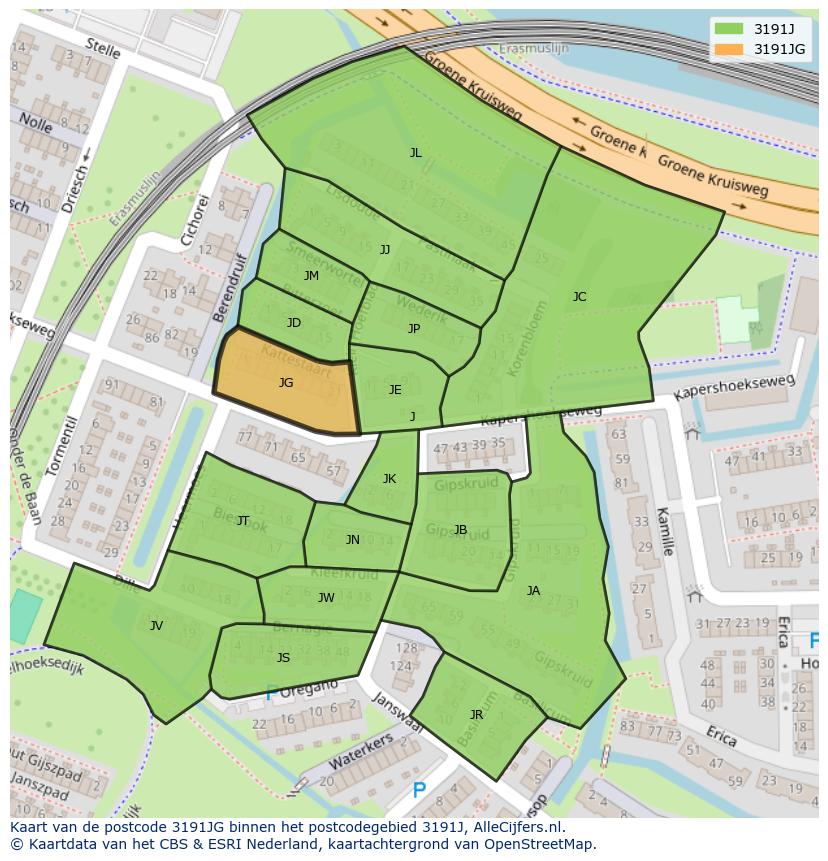 Afbeelding van het postcodegebied 3191 JG op de kaart.