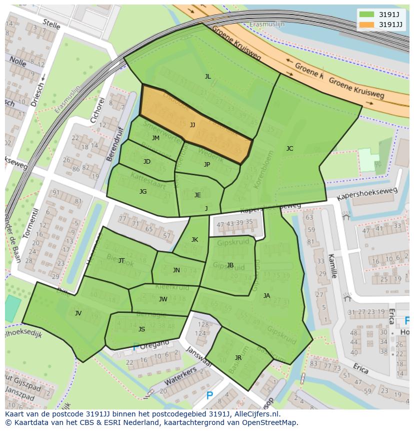 Afbeelding van het postcodegebied 3191 JJ op de kaart.