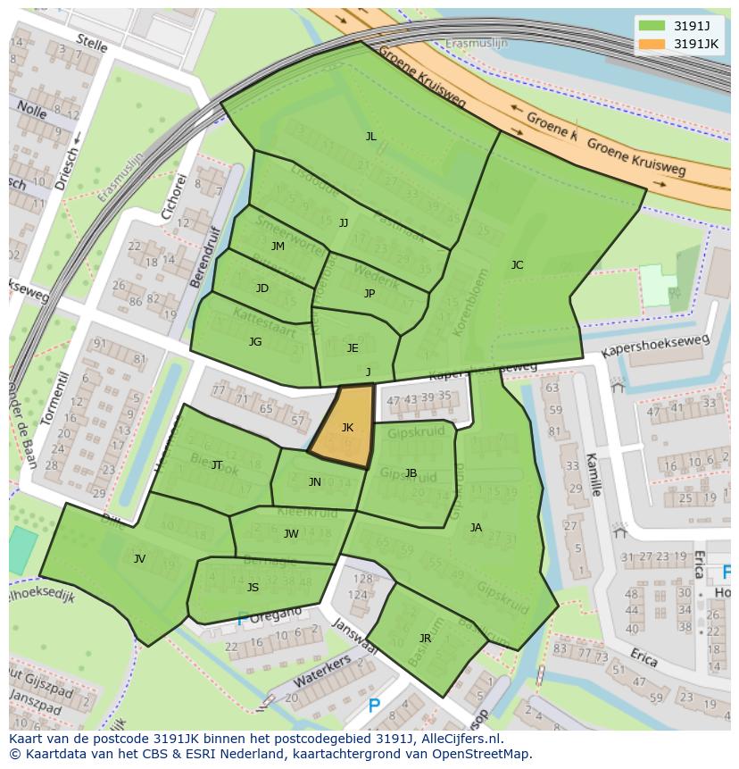 Afbeelding van het postcodegebied 3191 JK op de kaart.