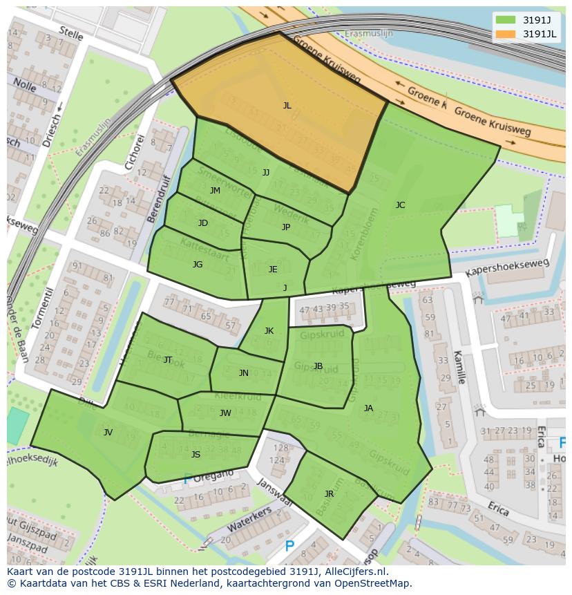 Afbeelding van het postcodegebied 3191 JL op de kaart.