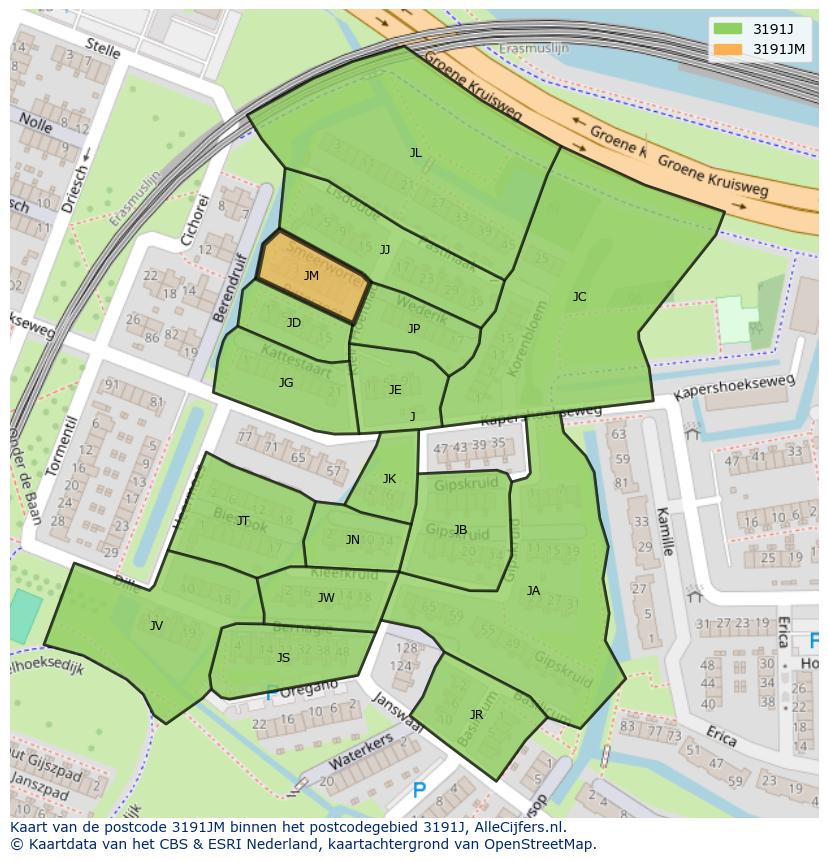 Afbeelding van het postcodegebied 3191 JM op de kaart.