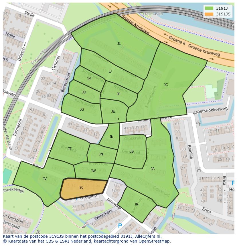 Afbeelding van het postcodegebied 3191 JS op de kaart.