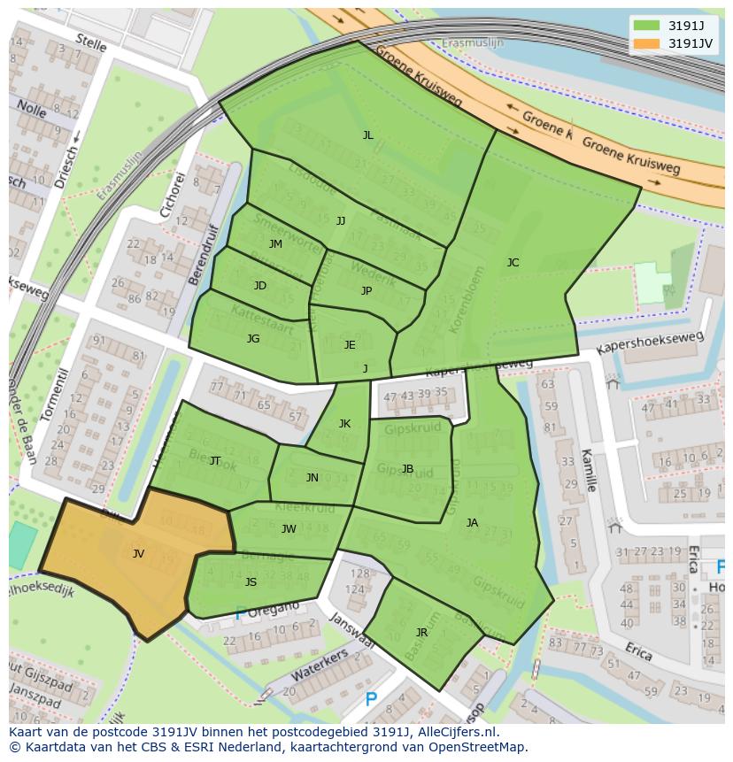 Afbeelding van het postcodegebied 3191 JV op de kaart.