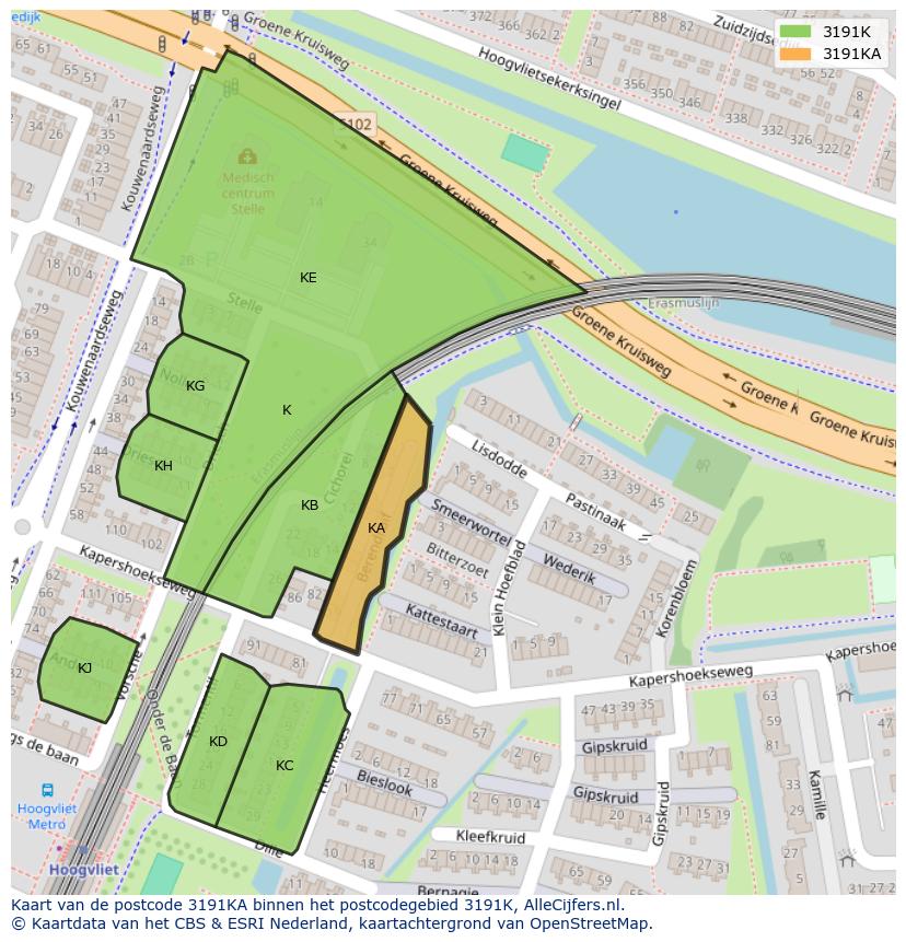Afbeelding van het postcodegebied 3191 KA op de kaart.