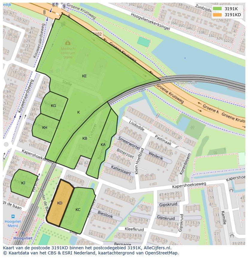Afbeelding van het postcodegebied 3191 KD op de kaart.