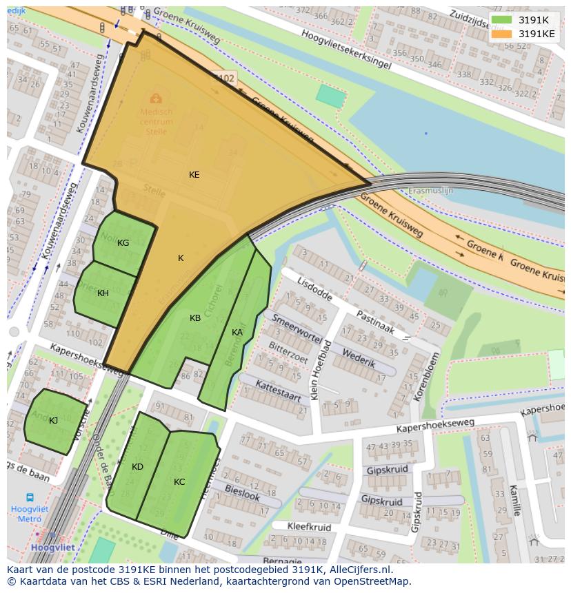 Afbeelding van het postcodegebied 3191 KE op de kaart.