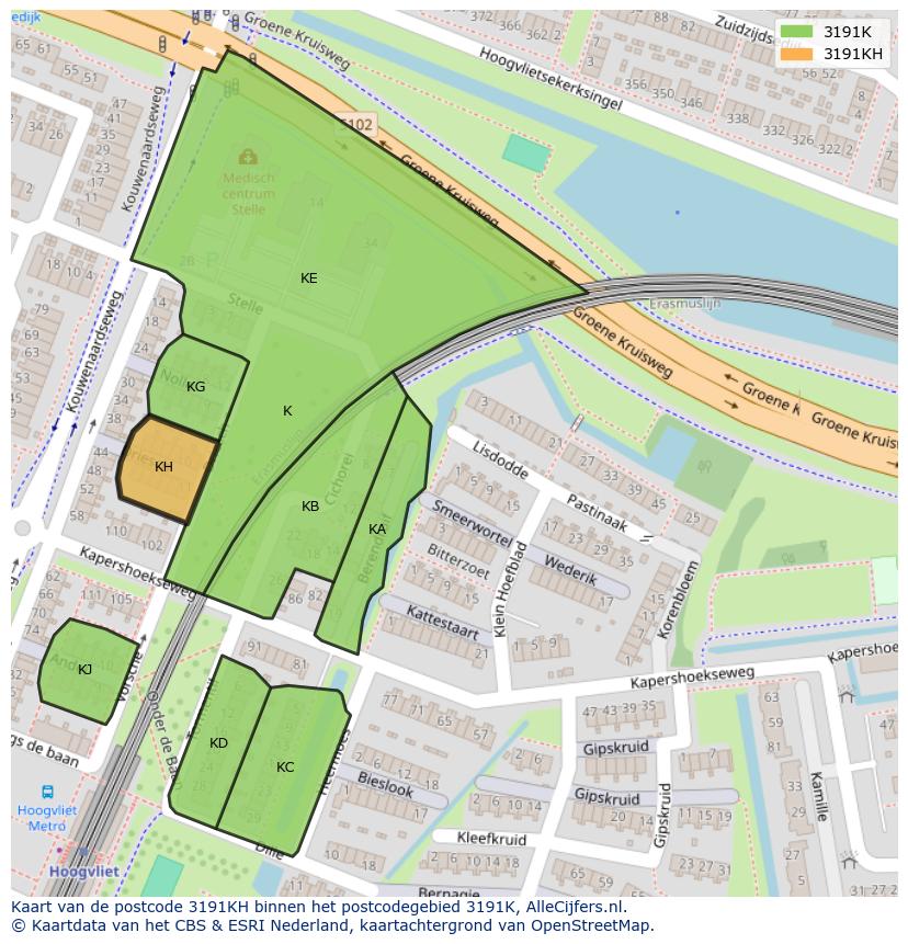 Afbeelding van het postcodegebied 3191 KH op de kaart.