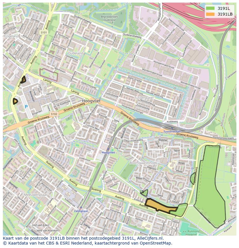 Afbeelding van het postcodegebied 3191 LB op de kaart.