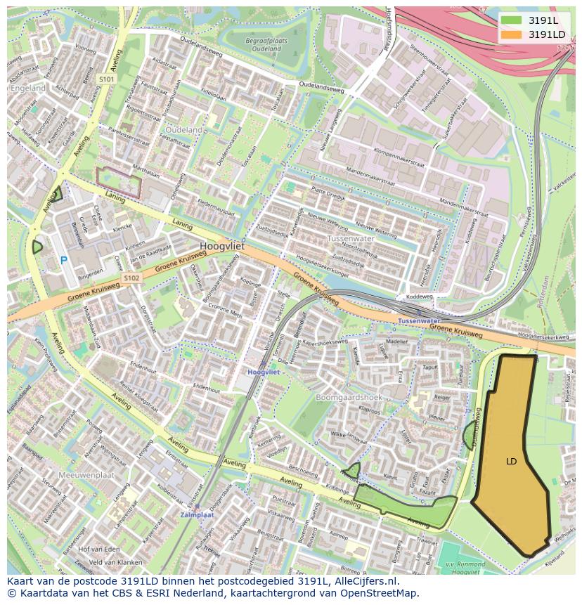 Afbeelding van het postcodegebied 3191 LD op de kaart.