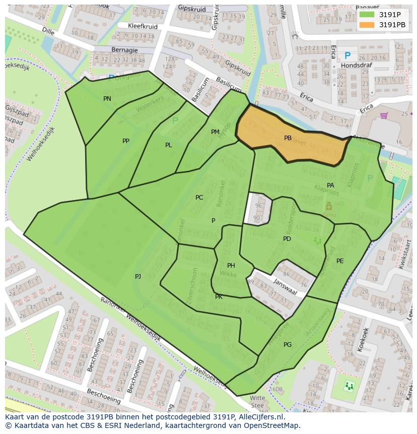 Afbeelding van het postcodegebied 3191 PB op de kaart.