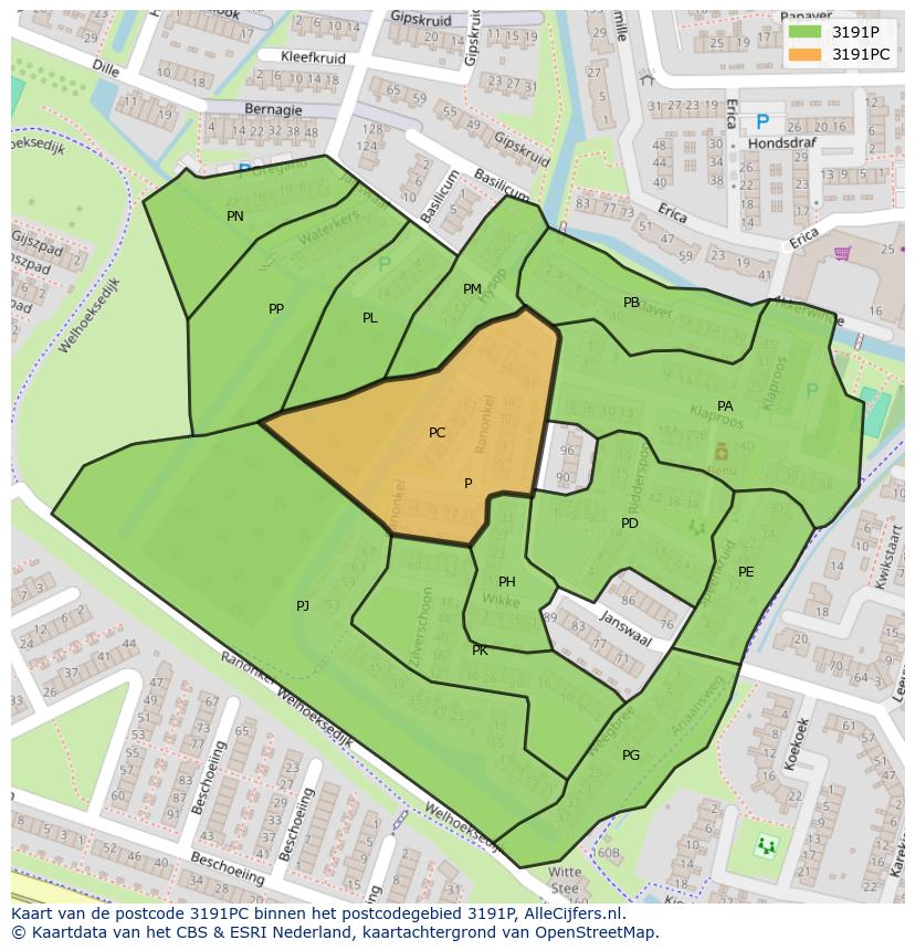 Afbeelding van het postcodegebied 3191 PC op de kaart.