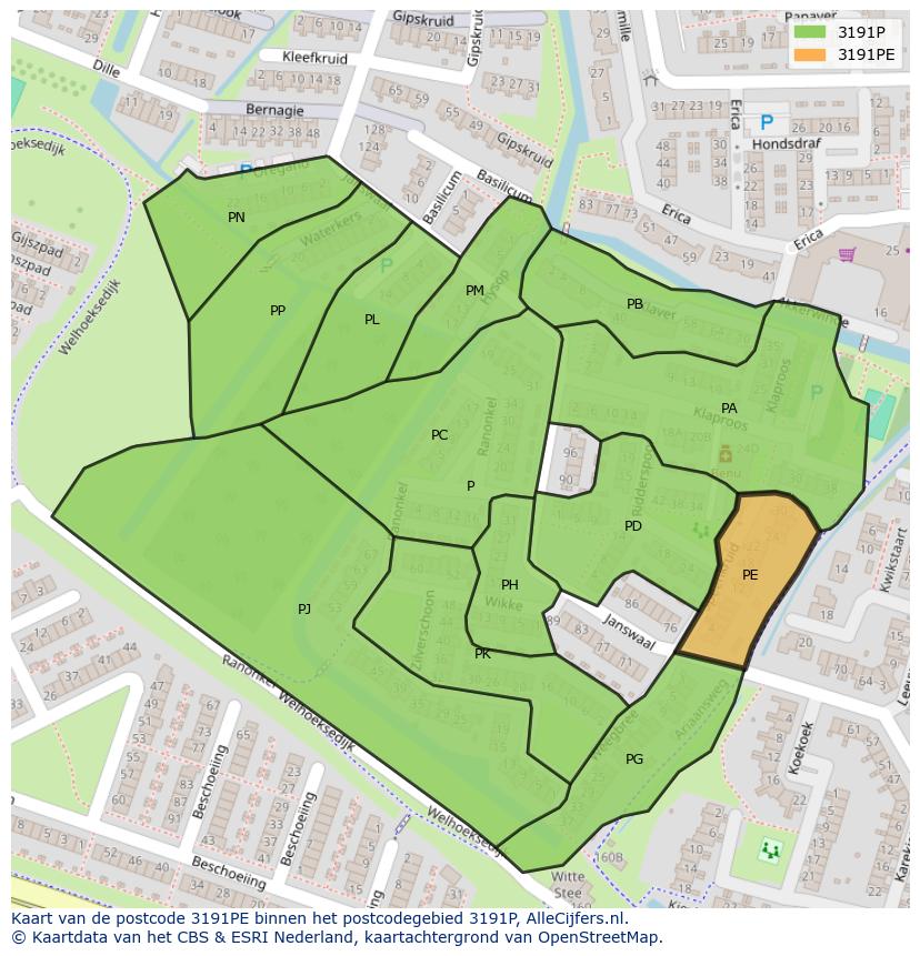 Afbeelding van het postcodegebied 3191 PE op de kaart.