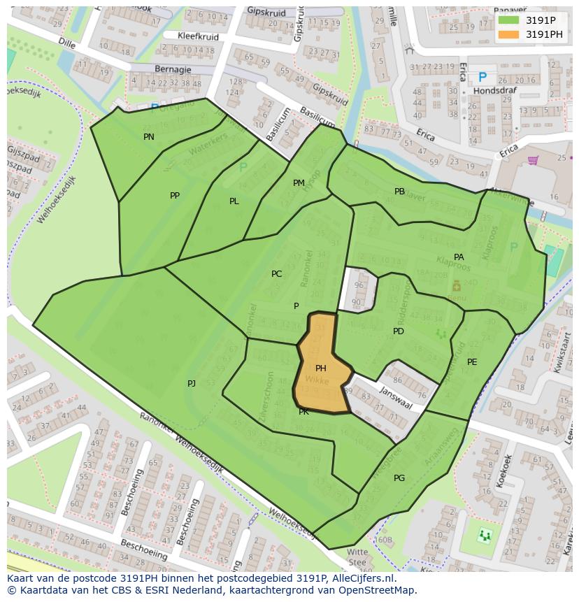 Afbeelding van het postcodegebied 3191 PH op de kaart.