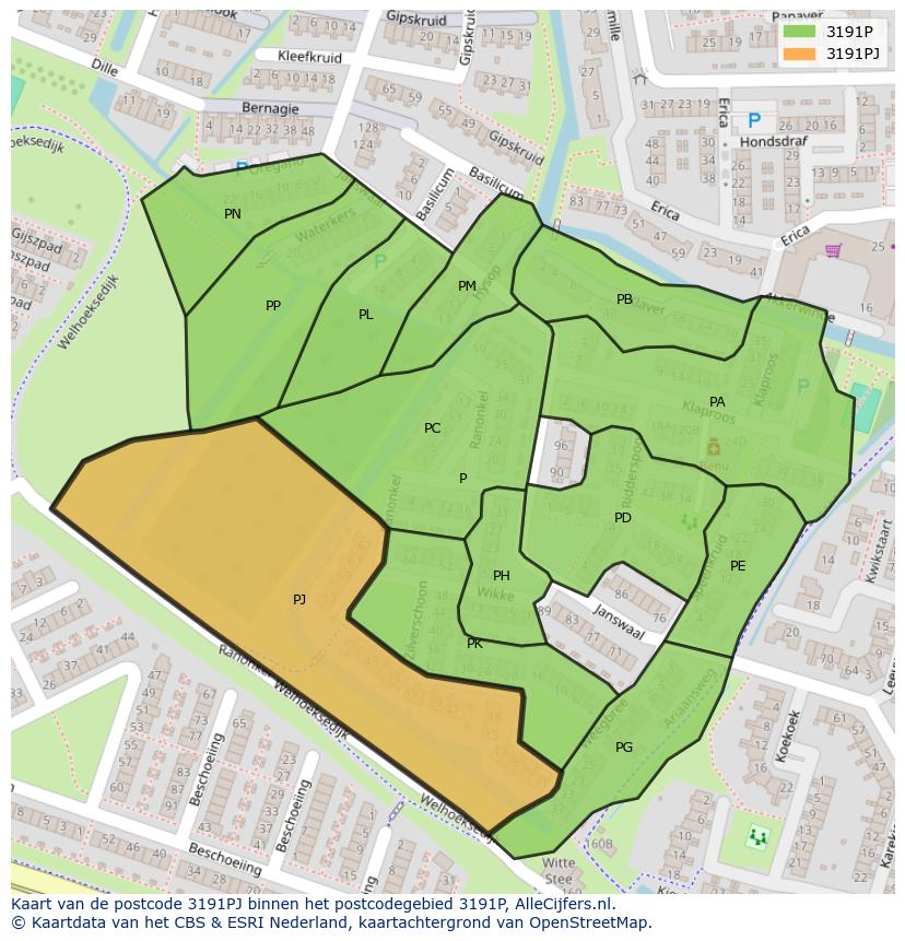 Afbeelding van het postcodegebied 3191 PJ op de kaart.