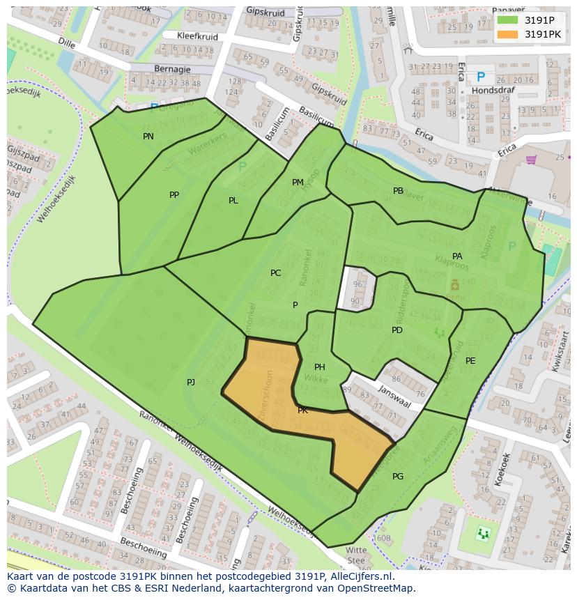 Afbeelding van het postcodegebied 3191 PK op de kaart.