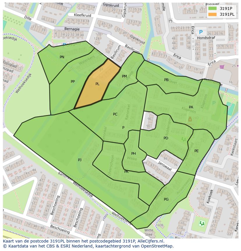 Afbeelding van het postcodegebied 3191 PL op de kaart.