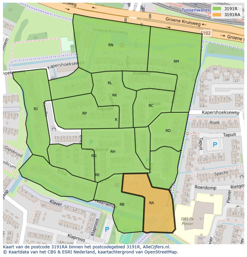 Afbeelding van het postcodegebied 3191 RA op de kaart.