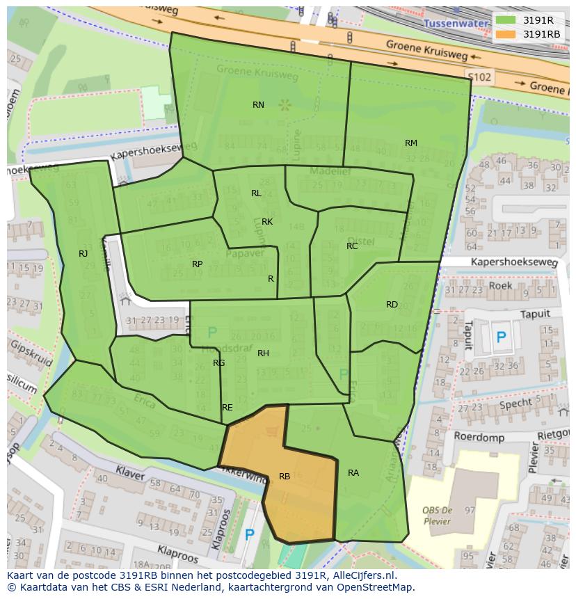 Afbeelding van het postcodegebied 3191 RB op de kaart.