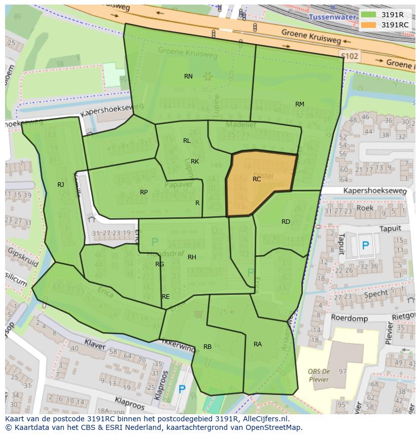 Afbeelding van het postcodegebied 3191 RC op de kaart.
