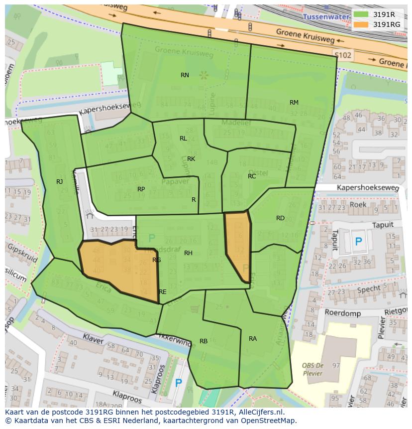 Afbeelding van het postcodegebied 3191 RG op de kaart.