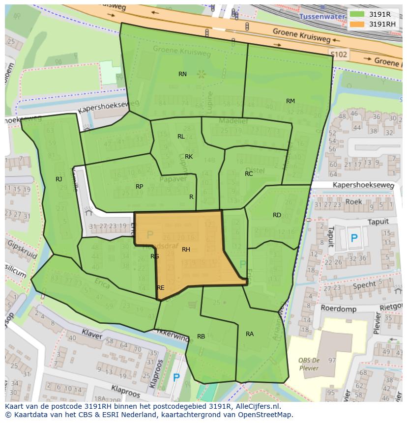 Afbeelding van het postcodegebied 3191 RH op de kaart.