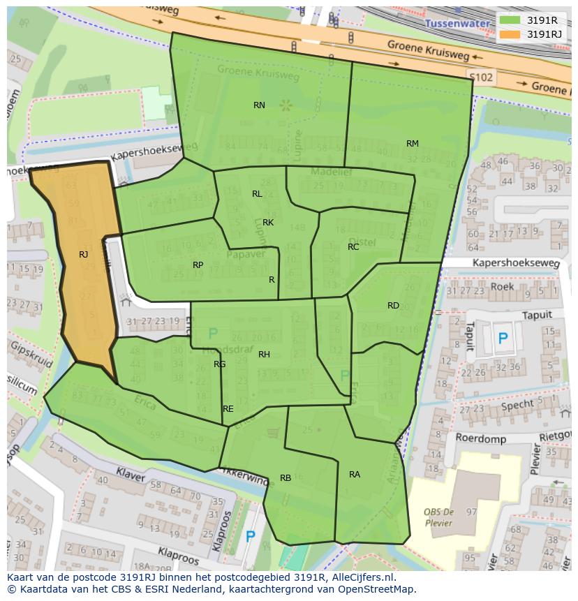 Afbeelding van het postcodegebied 3191 RJ op de kaart.