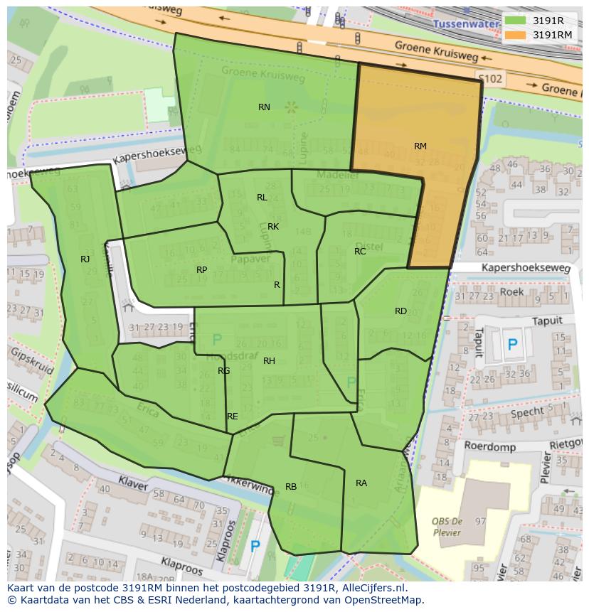 Afbeelding van het postcodegebied 3191 RM op de kaart.