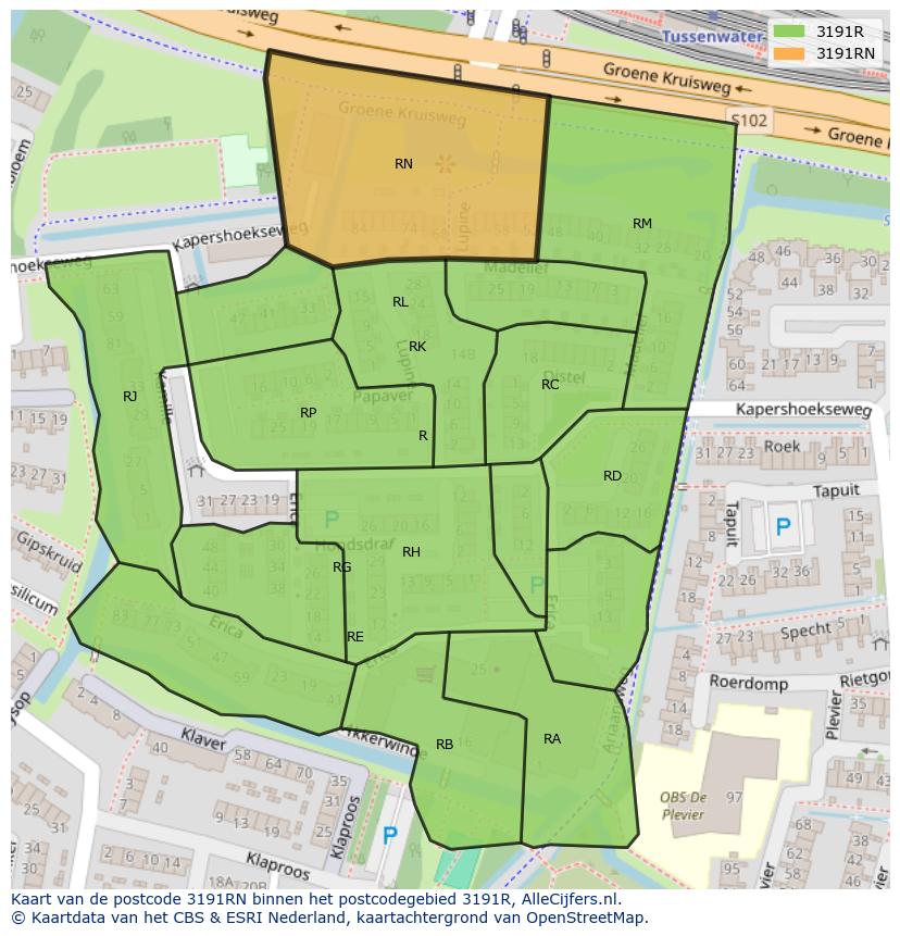 Afbeelding van het postcodegebied 3191 RN op de kaart.