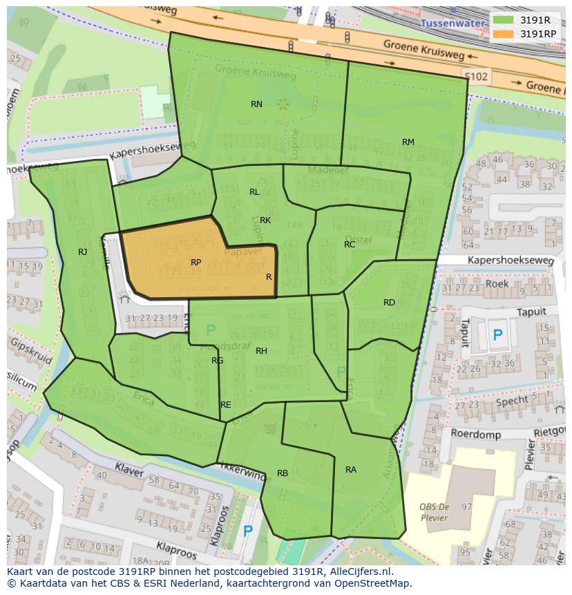 Afbeelding van het postcodegebied 3191 RP op de kaart.