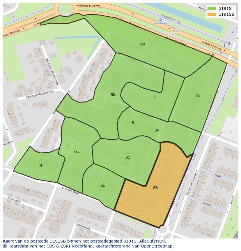 Afbeelding van het postcodegebied 3191 SB op de kaart.