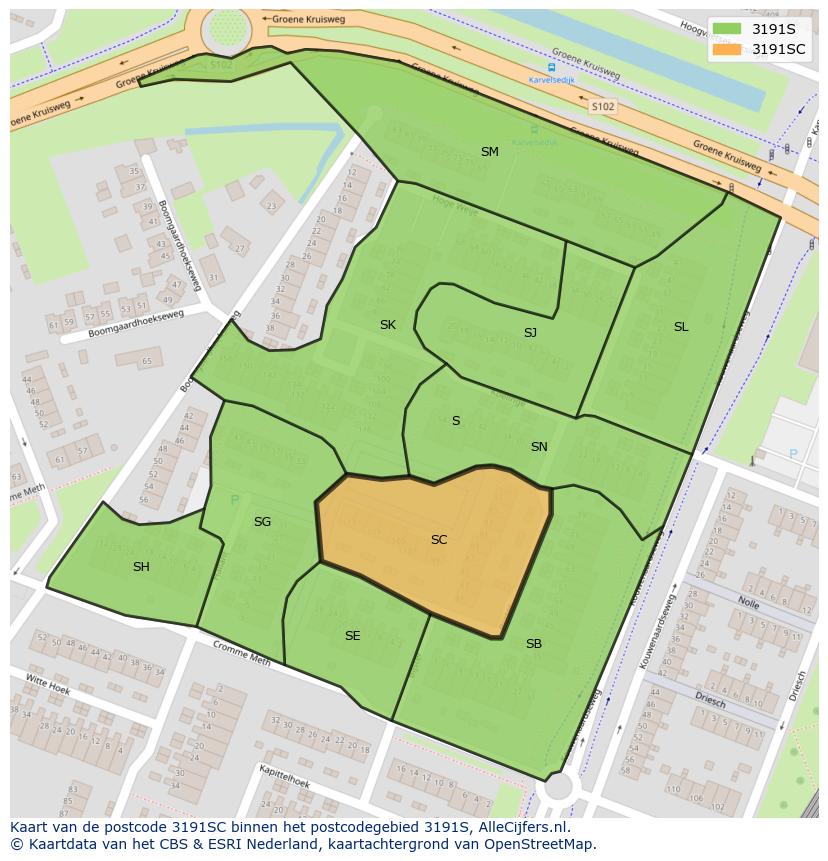 Afbeelding van het postcodegebied 3191 SC op de kaart.