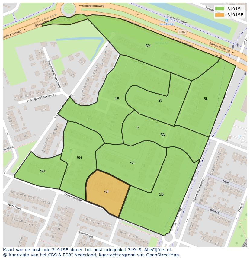 Afbeelding van het postcodegebied 3191 SE op de kaart.