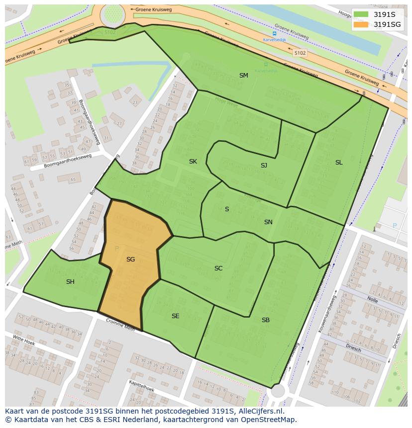 Afbeelding van het postcodegebied 3191 SG op de kaart.