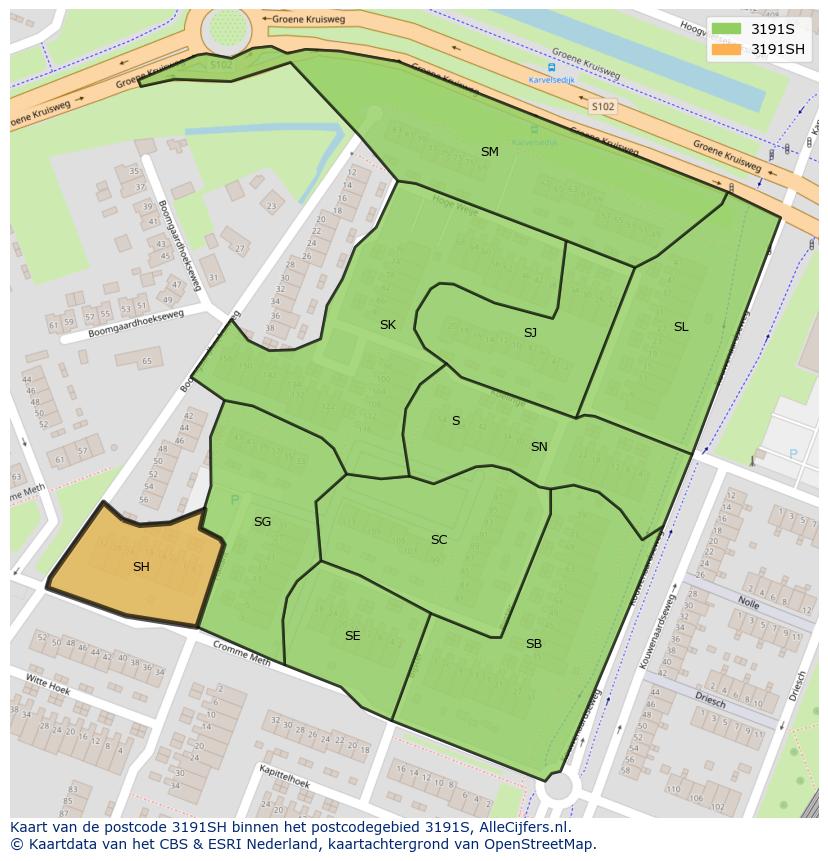 Afbeelding van het postcodegebied 3191 SH op de kaart.