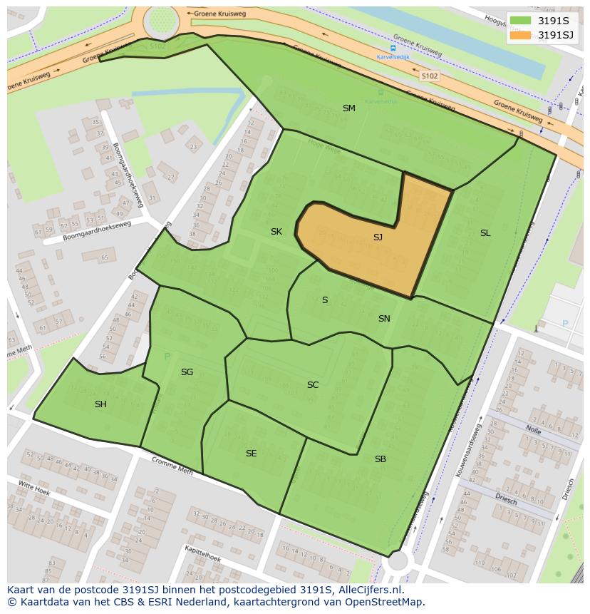 Afbeelding van het postcodegebied 3191 SJ op de kaart.
