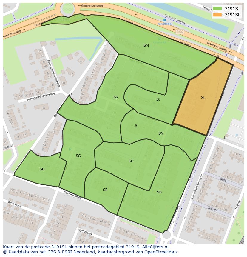 Afbeelding van het postcodegebied 3191 SL op de kaart.