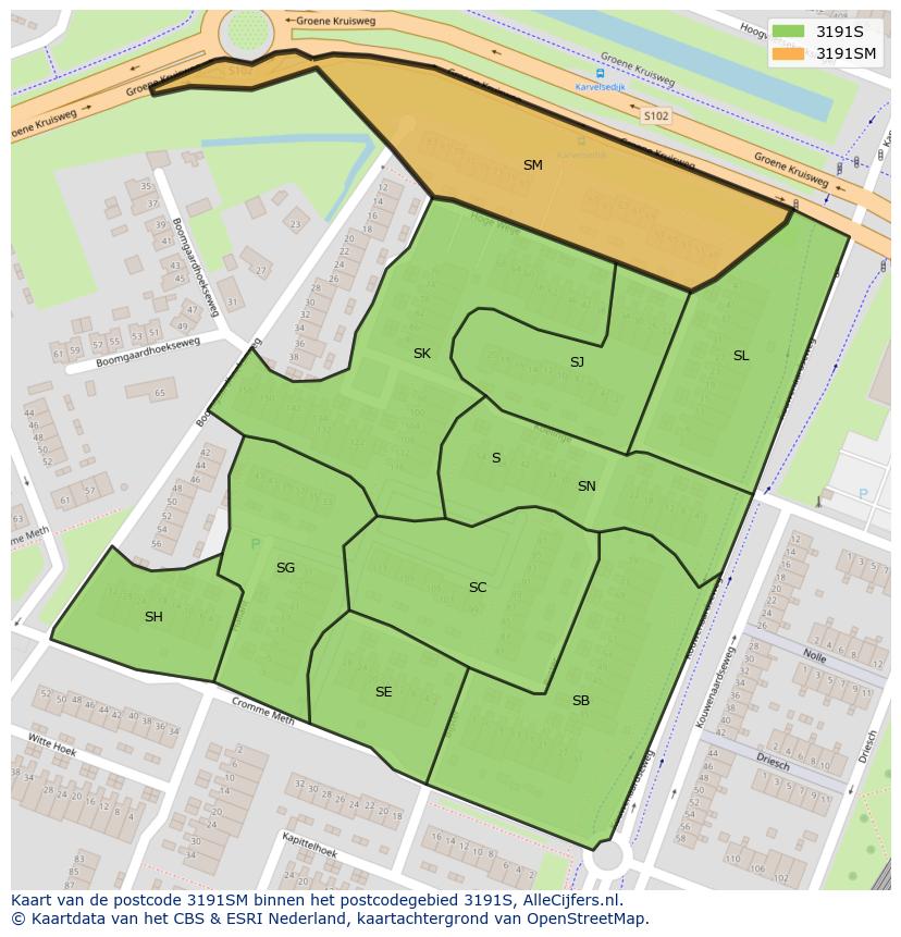 Afbeelding van het postcodegebied 3191 SM op de kaart.