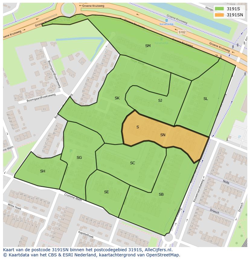 Afbeelding van het postcodegebied 3191 SN op de kaart.