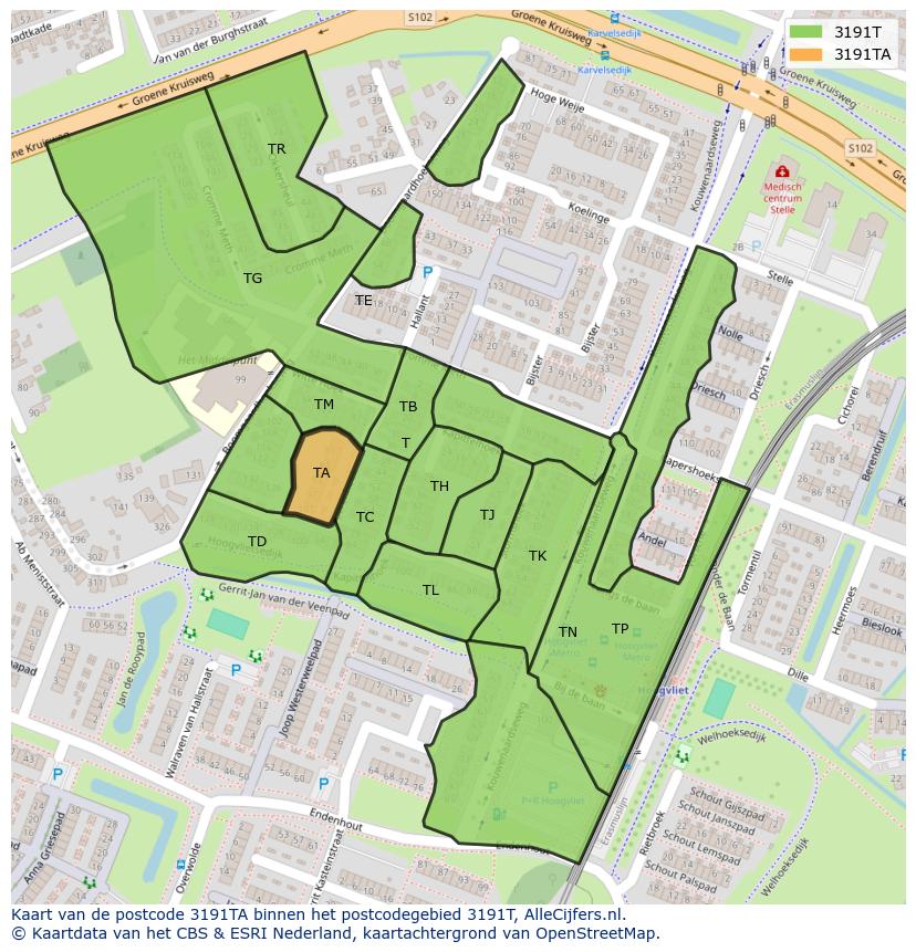 Afbeelding van het postcodegebied 3191 TA op de kaart.