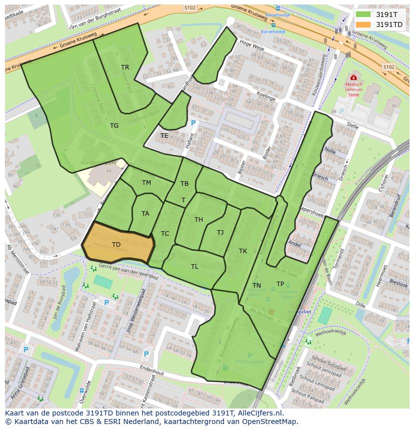 Afbeelding van het postcodegebied 3191 TD op de kaart.