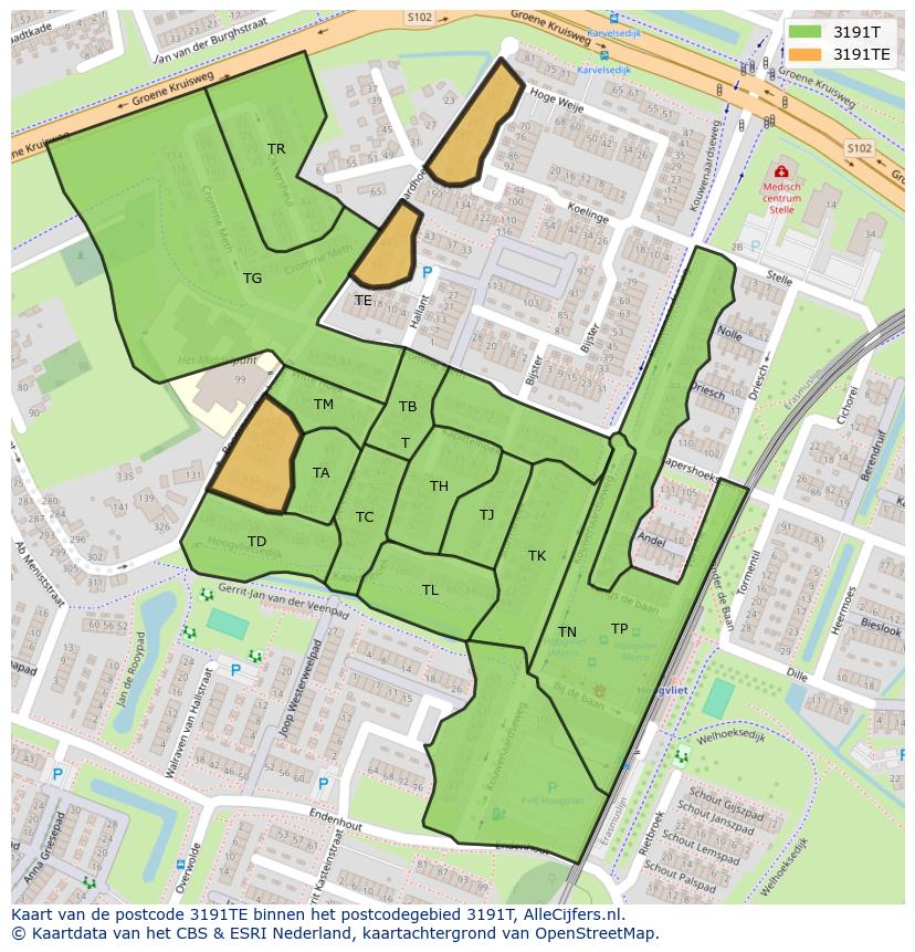 Afbeelding van het postcodegebied 3191 TE op de kaart.