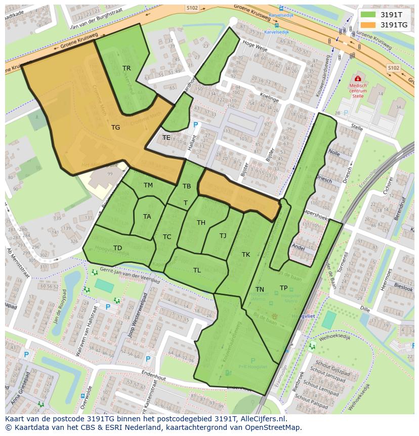 Afbeelding van het postcodegebied 3191 TG op de kaart.