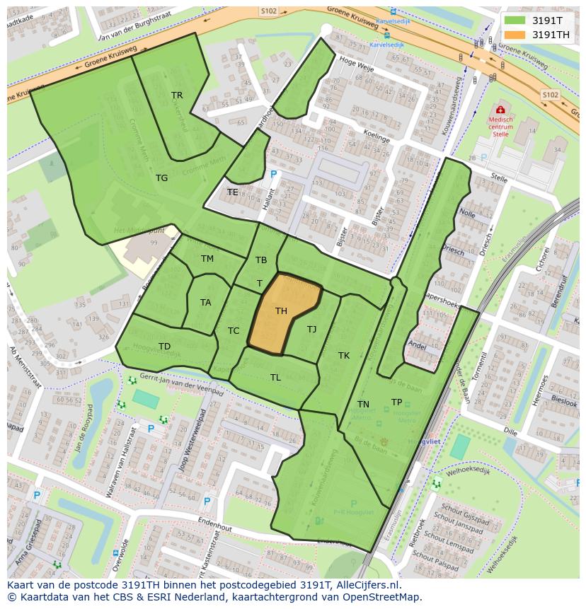 Afbeelding van het postcodegebied 3191 TH op de kaart.