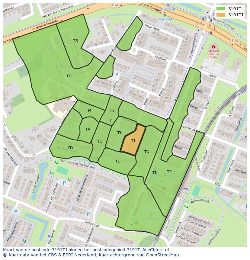 Afbeelding van het postcodegebied 3191 TJ op de kaart.